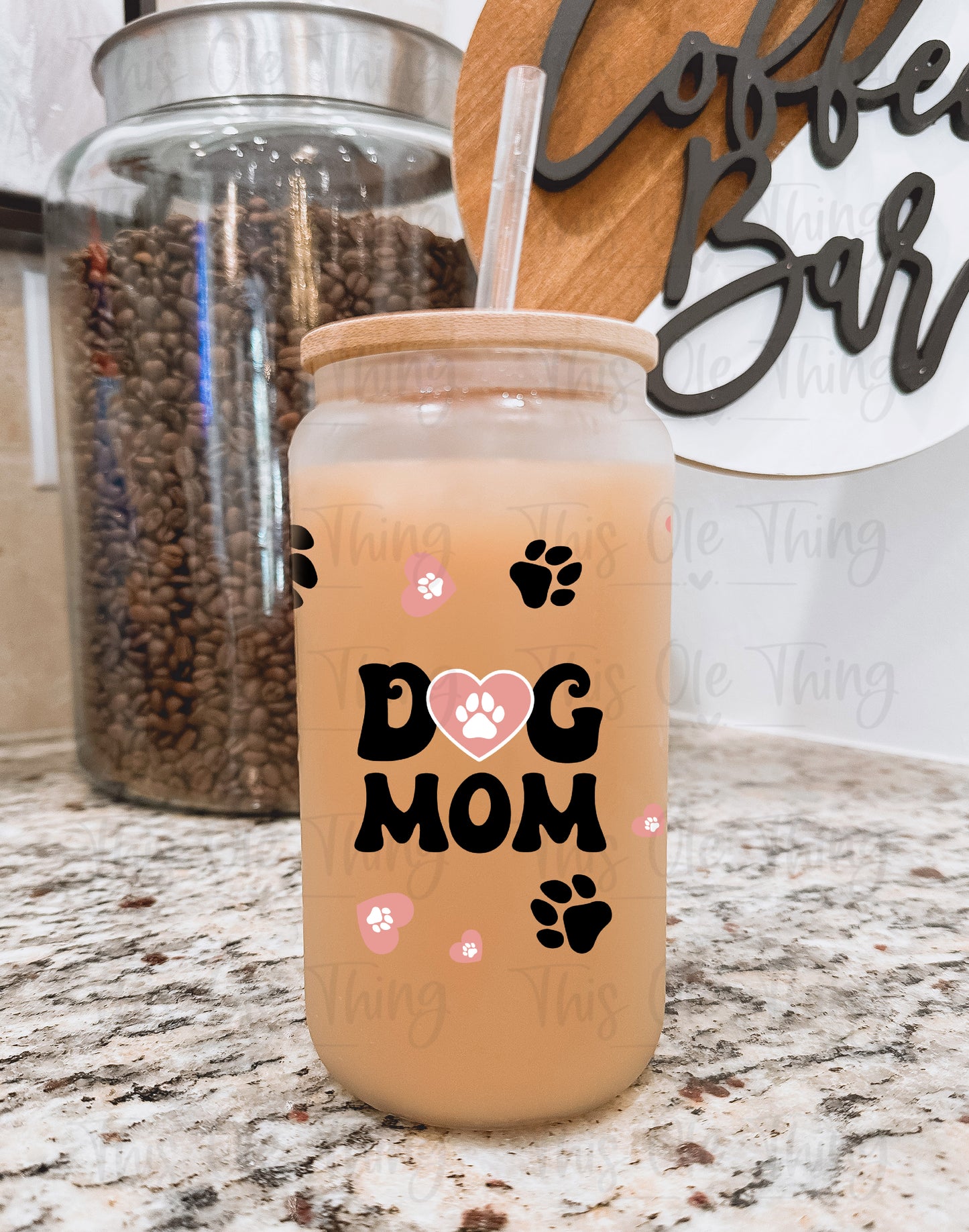 16oz Dog Mom Glass Can