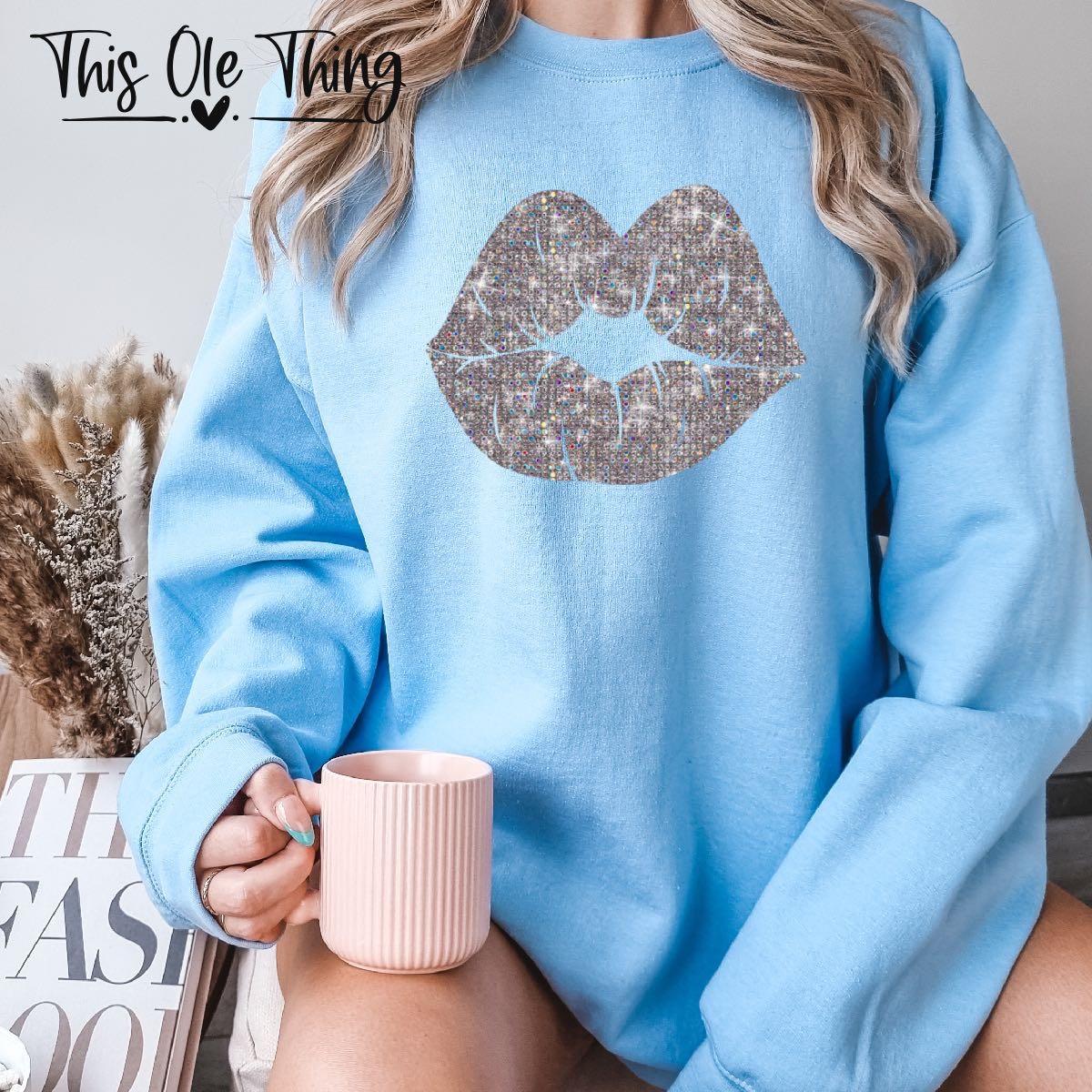 Faux Sequin Lip Crewneck Sweatshirt