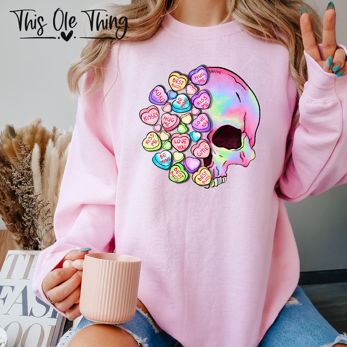Valentine message skull crewneck