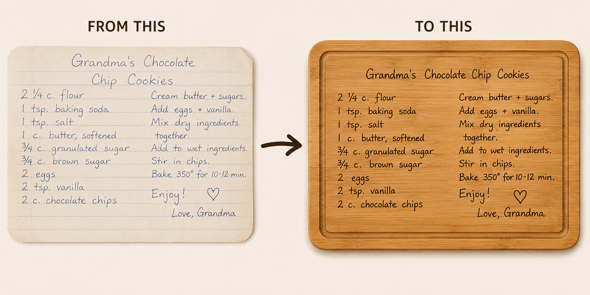 Custom family recipe keepsake bamboo cutting boards