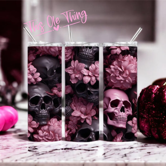Pink 3D Floral Skull 20oz Tumbler