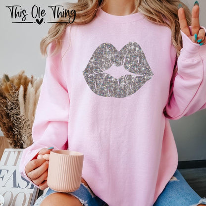 Faux Sequin Lip Crewneck Sweatshirt