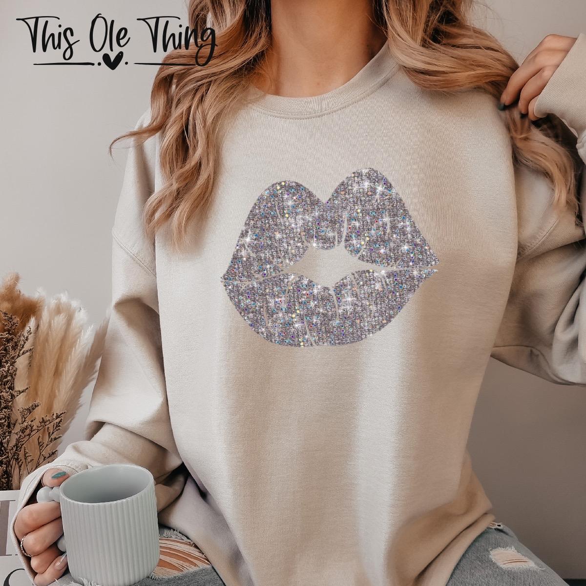 Faux Sequin Lip Crewneck Sweatshirt