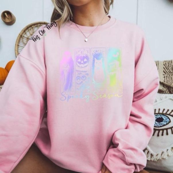 Spooky Season Neon Ghost & Cat Crewneck Sweatshirt - photo 2