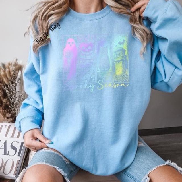 Spooky Season Neon Ghost & Cat Crewneck Sweatshirt - photo 3