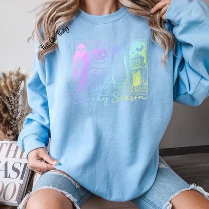 Spooky Season Neon Ghost & Cat Crewneck Sweatshirt - photo 3