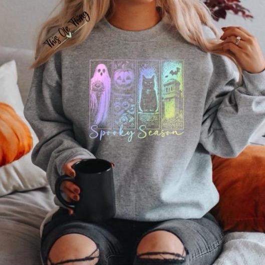 Spooky Season Neon Ghost & Cat Crewneck Sweatshirt - photo 4