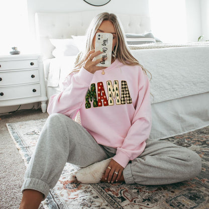 Mama Faux Quilt Holiday Sweatshirt