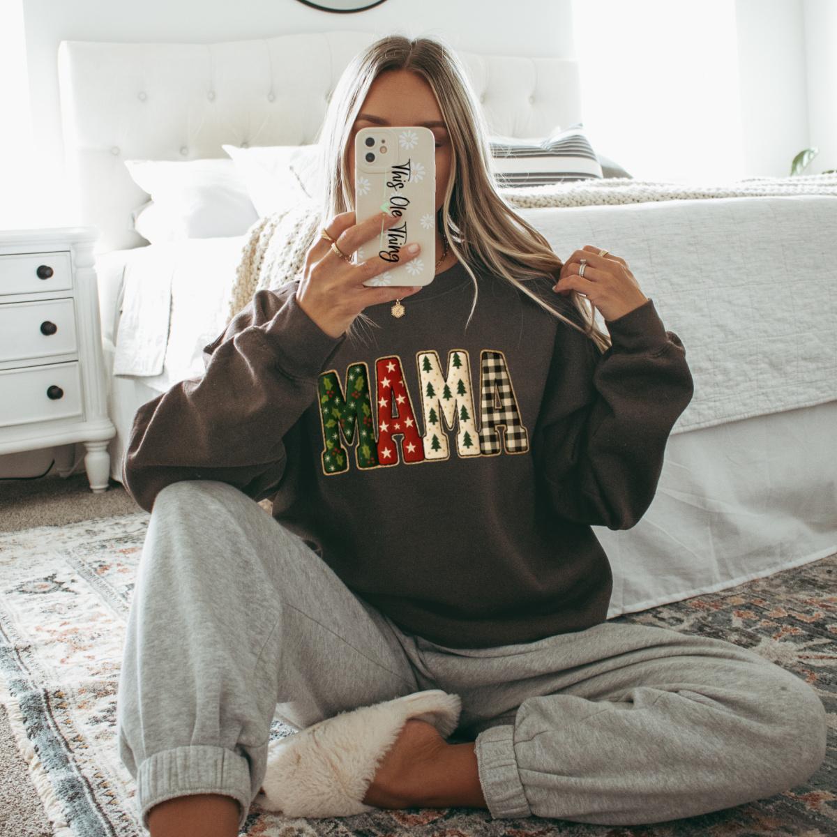 Mama Faux Quilt Holiday Sweatshirt