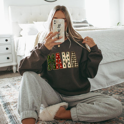 Mama Faux Quilt Holiday Sweatshirt