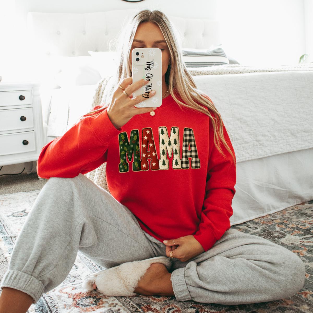 Mama Faux Quilt Holiday Sweatshirt