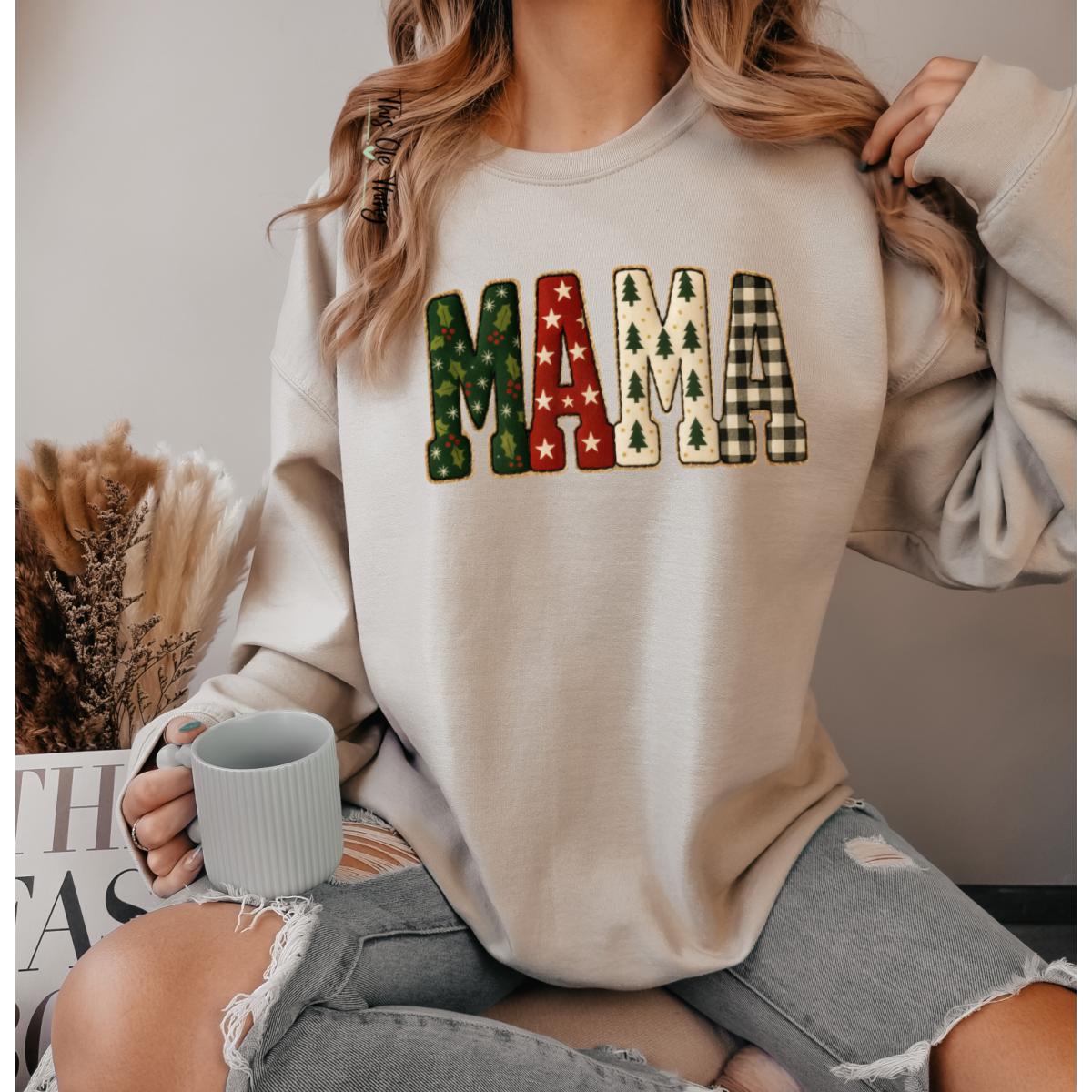 Mama Faux Quilt Holiday Sweatshirt