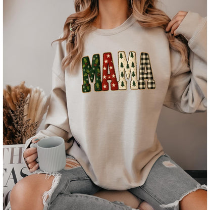 Mama Faux Quilt Holiday Sweatshirt