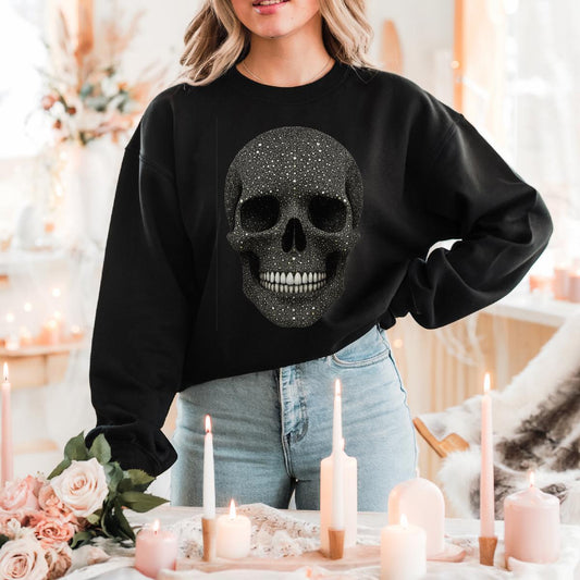 Faux 3D Rhinestone Skull Sweatshirt