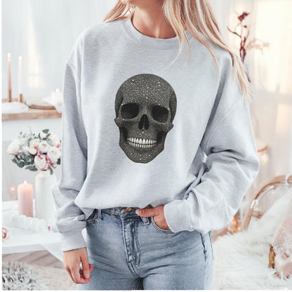 Faux 3D Rhinestone Skull Sweatshirt