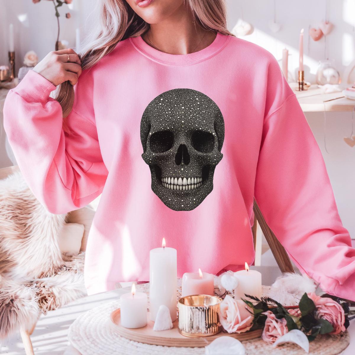 Faux 3D Rhinestone Skull Sweatshirt