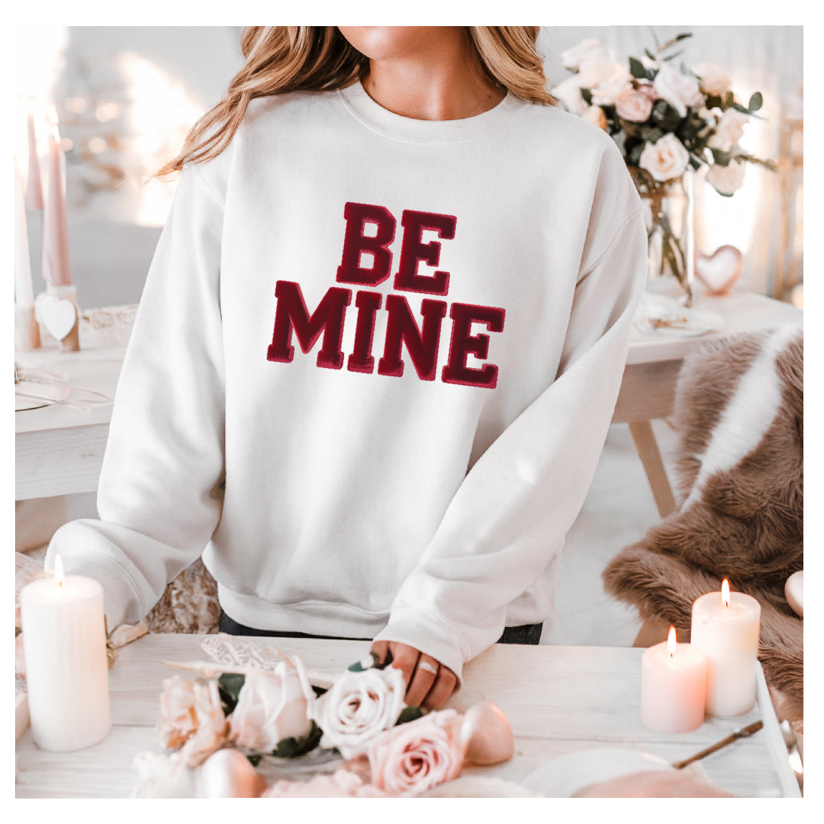 BE MINE Faux Velour Print Valentine Sweatshirt