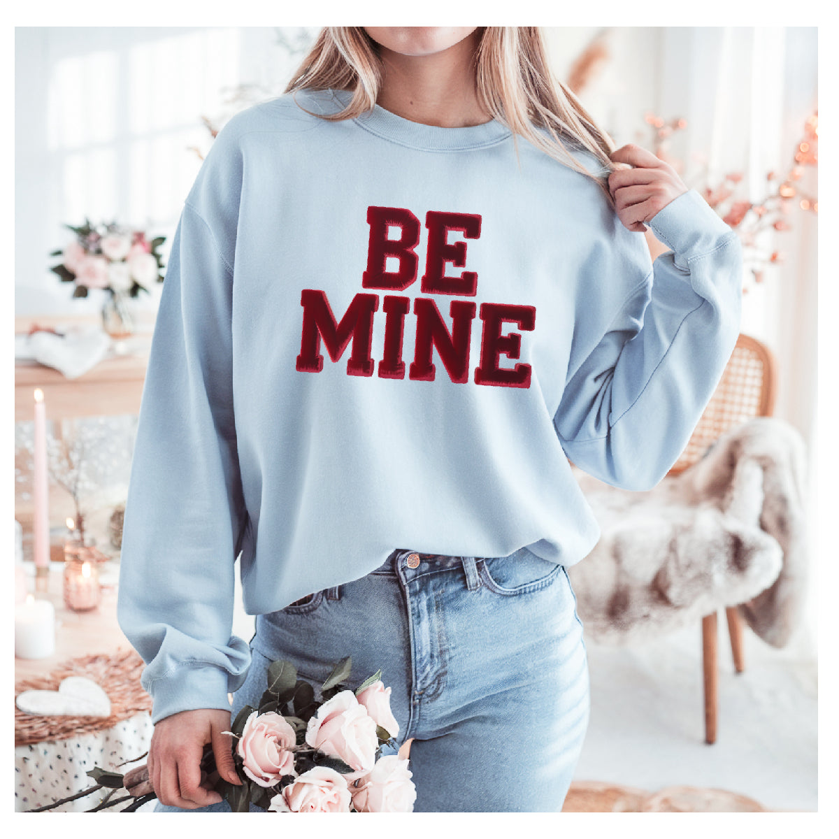 BE MINE Faux Velour Print Valentine Sweatshirt