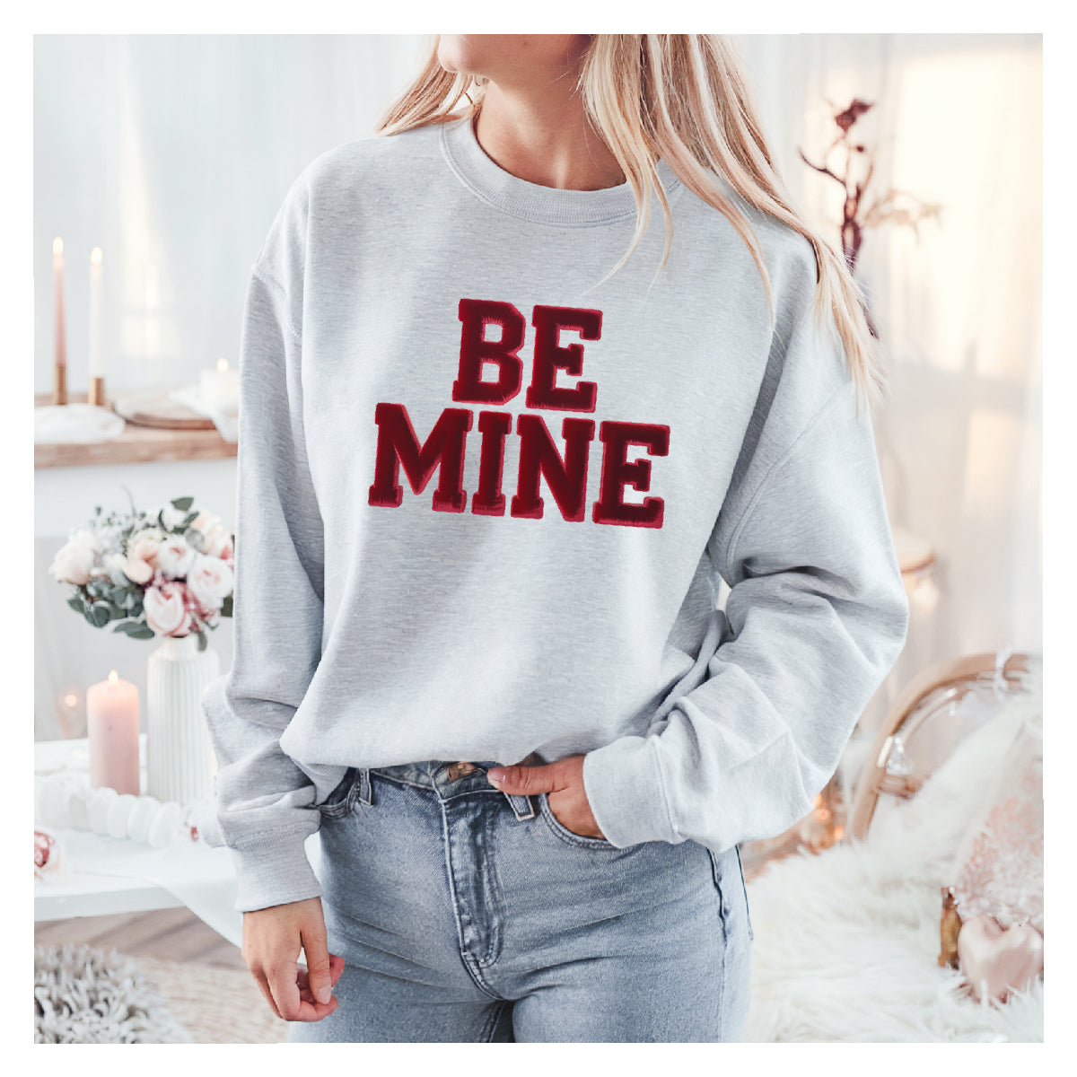 BE MINE Faux Velour Print Valentine Sweatshirt