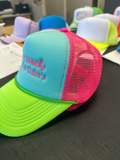 “I Got My Cooch Pierced at Claire’s” Embroidered Neon Hat