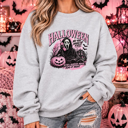 90s horror movie Halloween sweatshirt in ash grey