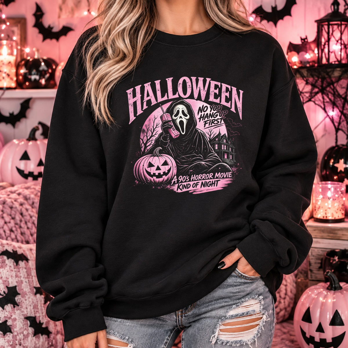 90s horror movie Halloween sweatshirt in black