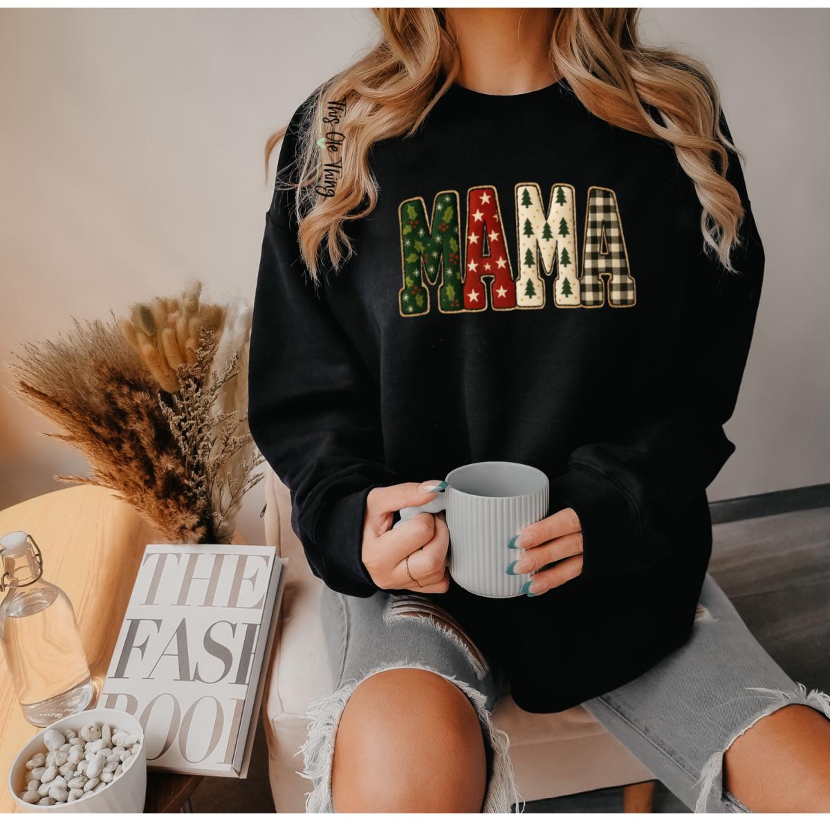Mama Faux Quilt Holiday Sweatshirt