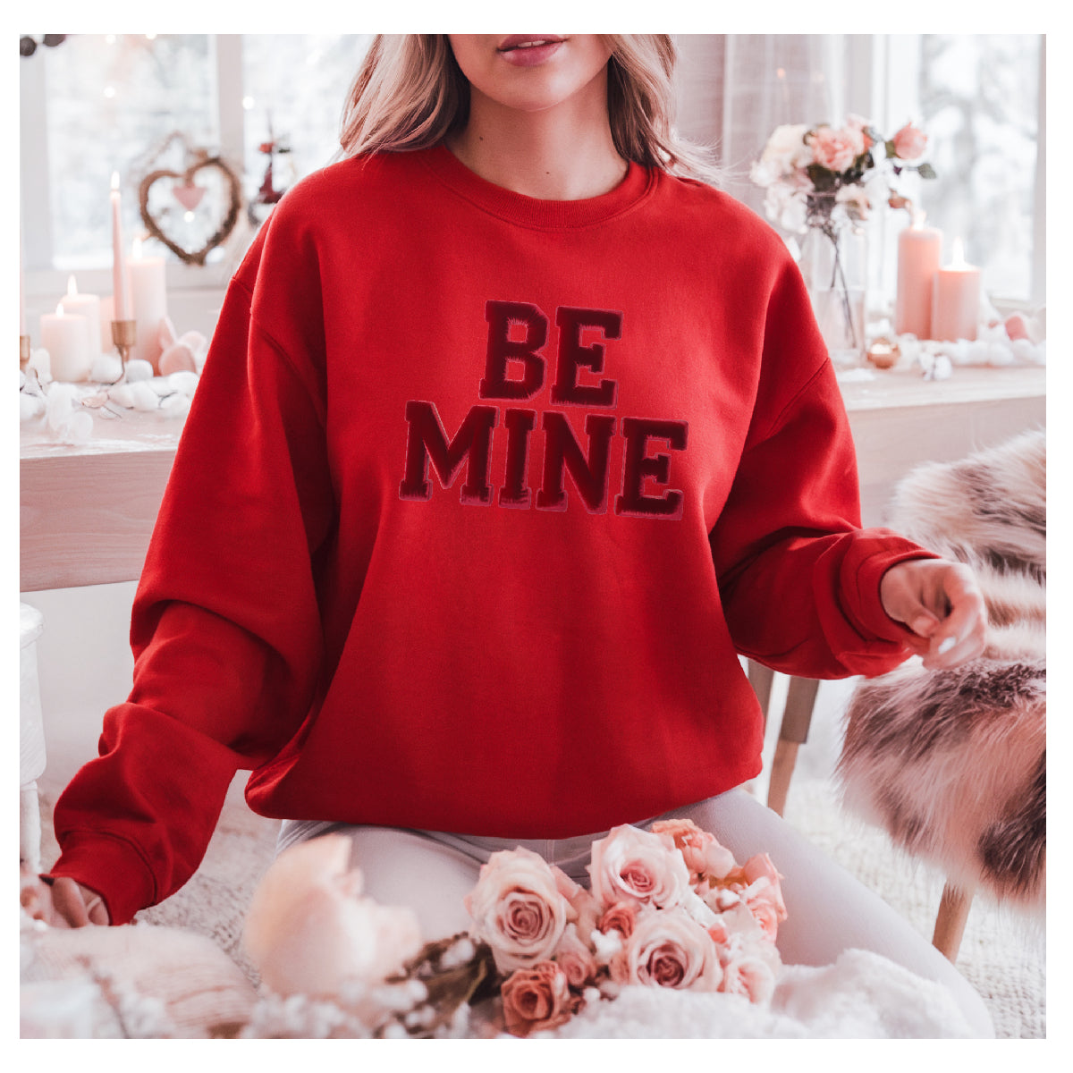 BE MINE Faux Velour Print Valentine Sweatshirt
