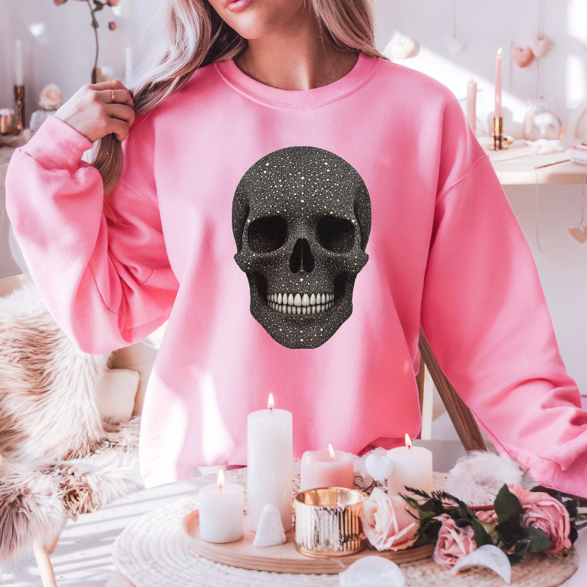 Faux glitter skull sweatshirt