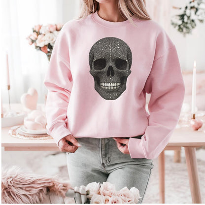 Faux 3D Rhinestone Skull Sweatshirt