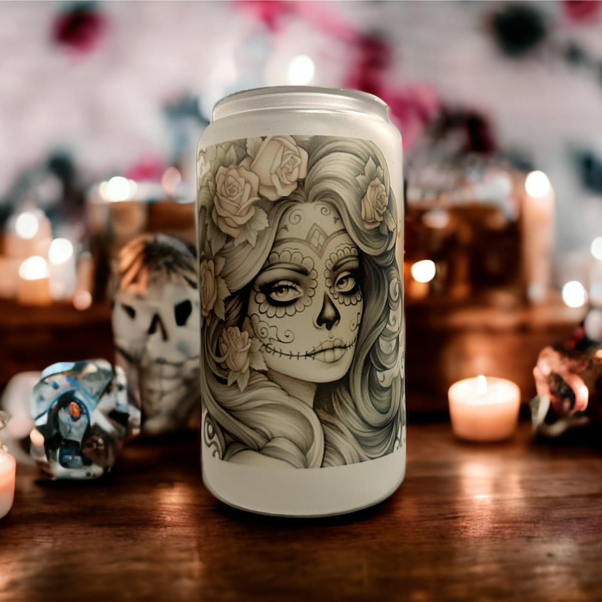 Sugar Skull 12oz Glass Can