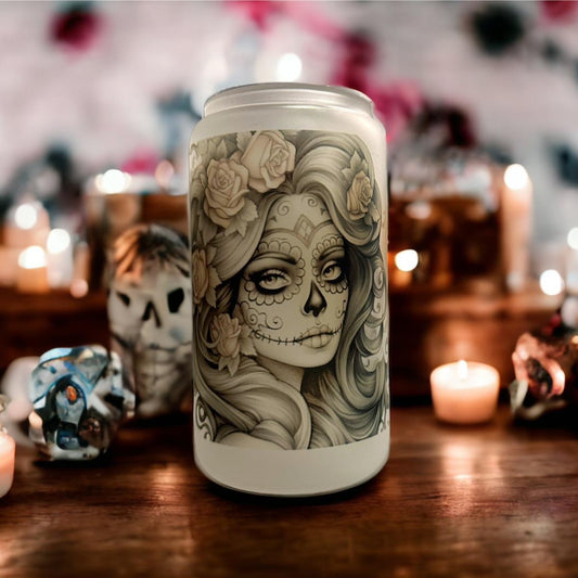 Sugar Skull 12oz Glass Can