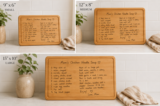 Custom family recipe keepsake bamboo cutting boards