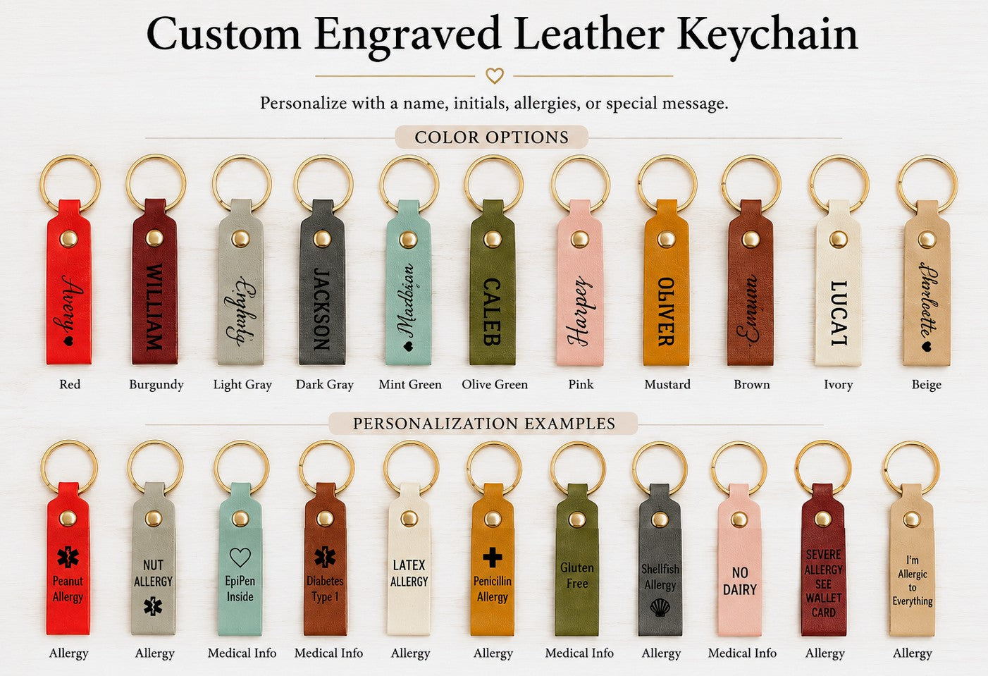 Custom engraved leather keychain