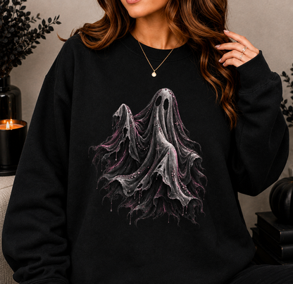Phantom Veil Halloween Sweatshirt | Pink Gothic Ghost Crewneck