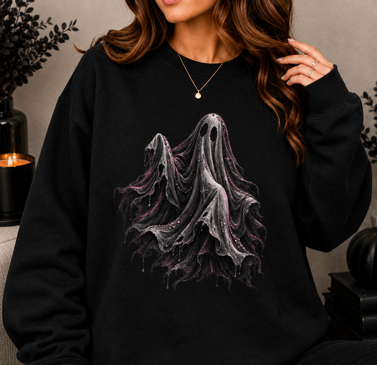 Phantom Veil Halloween Sweatshirt | Pink Gothic Ghost Crewneck