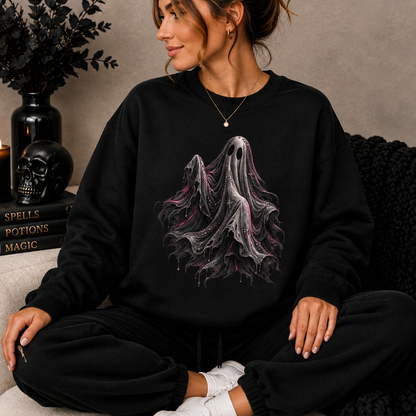 Phantom Veil Halloween Sweatshirt | Pink Gothic Ghost Crewneck