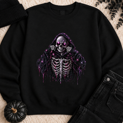 Midnight Reaper Halloween Sweatshirt | Purple Celestial Skeleton Crewneck